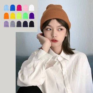 สินค้า [20 สี]หมวกไหมพรม สีพื้น สไตล์เกาหลี หมวกไหมพรม สีพื้น สไตล์เกาหลี