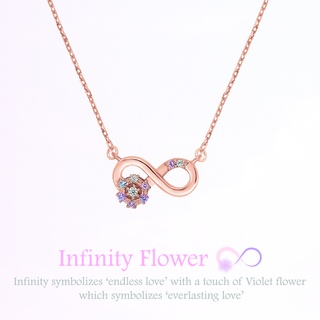 สินค้า A.CEMI Infinity Flower Necklace สร้อยคอเงินแท้ ชุบทอง 18K โรสโกลว์ ของขวัญแฟน