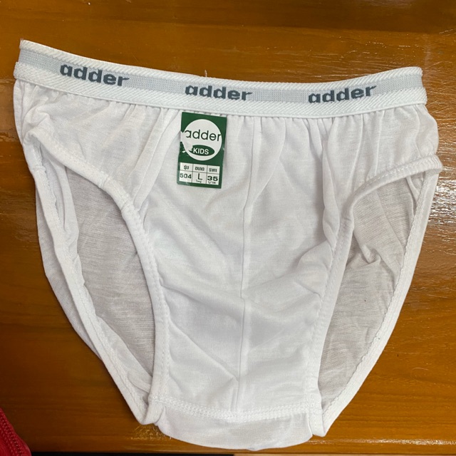 กางเกงในสีขาวเด็กผู้ชาย-ยี่ห้อadder-เนื้อผ้านิ่ม-ใส่สบาย-ไม่ระคายเคืองผิวเด็ก-แบบโชว์ขอบ-1แพ็คมี6ตัว