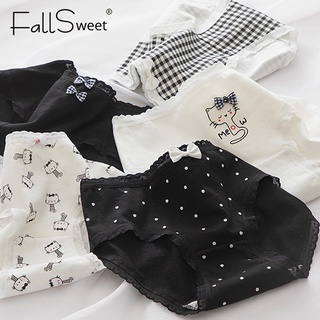 FallSweet พลัสไซส์ M-XL กางเกงในผู้หญิง กางเกงชั้นใน เอวกลาง  กางเกงใน ผ้าฝ้าย ลายจุด แมว น่ารัก สําหรับเด็กผู้หญิง ไซซ์ M-XL