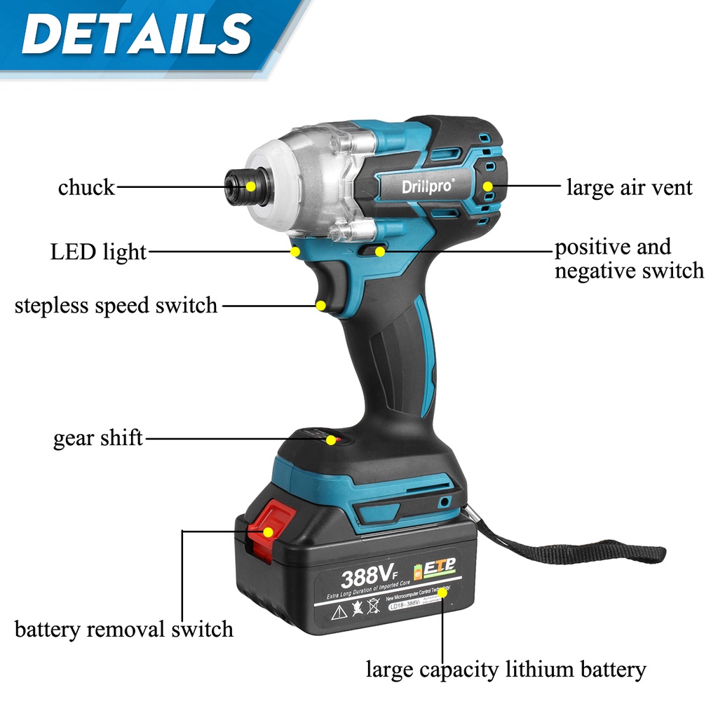 ไขควงไฟฟ้าไร้สาย-388vf-1-4-นิ้ว-พร้อมไฟ-led-สําหรับแบตเตอรี่-makita-18v