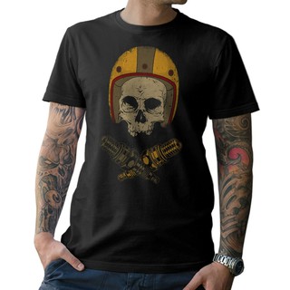 เสื้อยืดลายหัวกะโหลก Biker -Oldschool สำหรับผู้ชาย