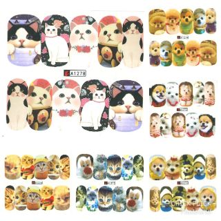สติกเกอร์ติดเล็บ สติกเกอร์ตกแต่งเล็บ แทททูติดเล็บ แบบลอกลายน้ำ เต็มเล็บ ลายหมาแมว