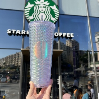 ใหม่ Starbucks Tumbler ขวดน้ำ Reusable ถ้วยฟาง Studded Tumbler Frosted ทุเรียน Series เพชรถ้วยกาแฟ710Ml/24ออนซ์ Flowerdance