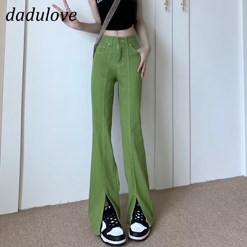 dadulove-new-green-split-jeans-ins-korean-version-street-high-waist-mopping-pants-loose-wide-leg-pants