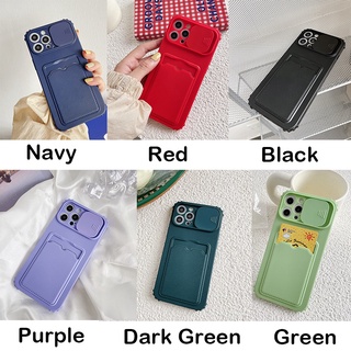 เคส Shockproof Square Edge Liquid Lens with Card Holder Phone Case for Samsung A22 A21 A72 A52 A32 5G 4G A02s M02s A21s A21 M12 Phone Case Silicone Smooth Candy Solid Color Protective Shell Back Cover