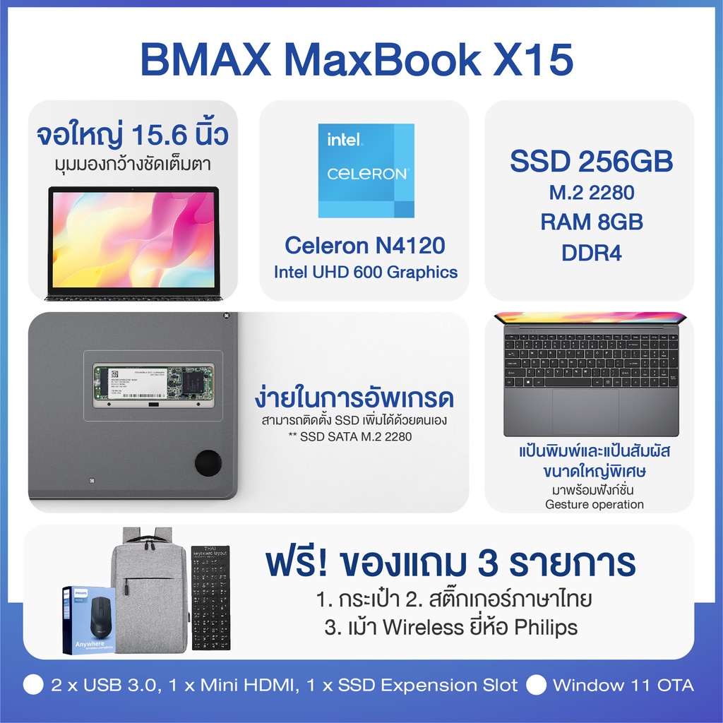 ภาพหน้าปกสินค้าBMAX X15 15.6" โน้ตบุ๊ค จอใหญ่ CPU Intel N4120 8+256/512GB ส่งจากไทย ประกัน 1 ปี จากร้าน suc.seedshop บน Shopee