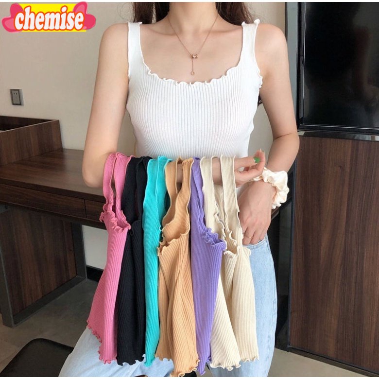 chemisegrace-พร้อมส่ง-เสื้อสายเดี่ยว-เสื้อไหมพรมแบบสั้น-เสื้อสายเดี่ยว-ทรงสวยชิคๆ-9536