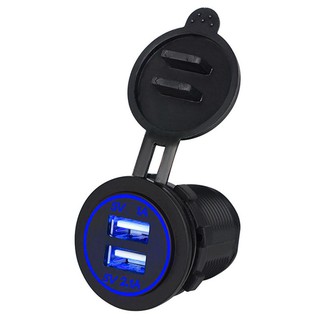 สินค้า ซ็อกเก็ตพอร์ตชาร์จไฟ แบบ USB คู่ สำหรับยานพาหนะ 12-24V 3.1A ไฟ LED สีน้ำเงิน