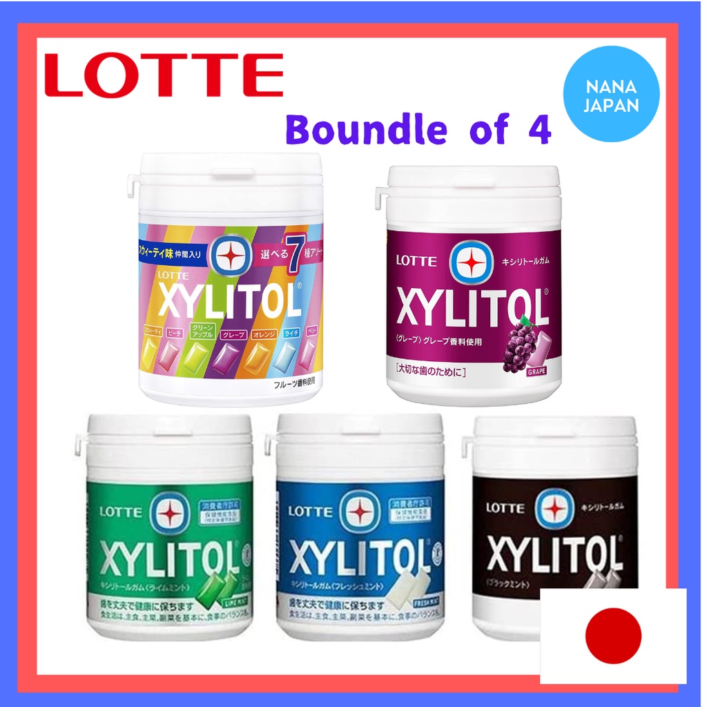 ส่งตรงจากญี่ปุ่น-lotte-xylitol-ขวดเคี้ยวหมากฝรั่ง-สําหรับครอบครัว-4-ขวด