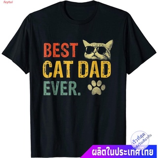 feytui ใหม่ แมว น่าสนใจ น่ารัก  Vintage Best Cat Dad Ever T-Shirt Cat Daddy Gift T-Shirt คอกลม แฟชั่น  ผ้าฝ้ายแท้ เสื้อย