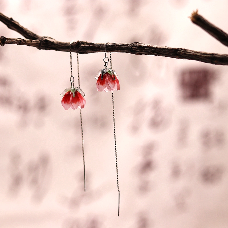 ต่างหูเงินแท้-เกรด-925-รูปดอกไม้แมกโนเลีย-สีแดง-เข้ากับทุกการแต่งกาย-สําหรับสํานักงาน