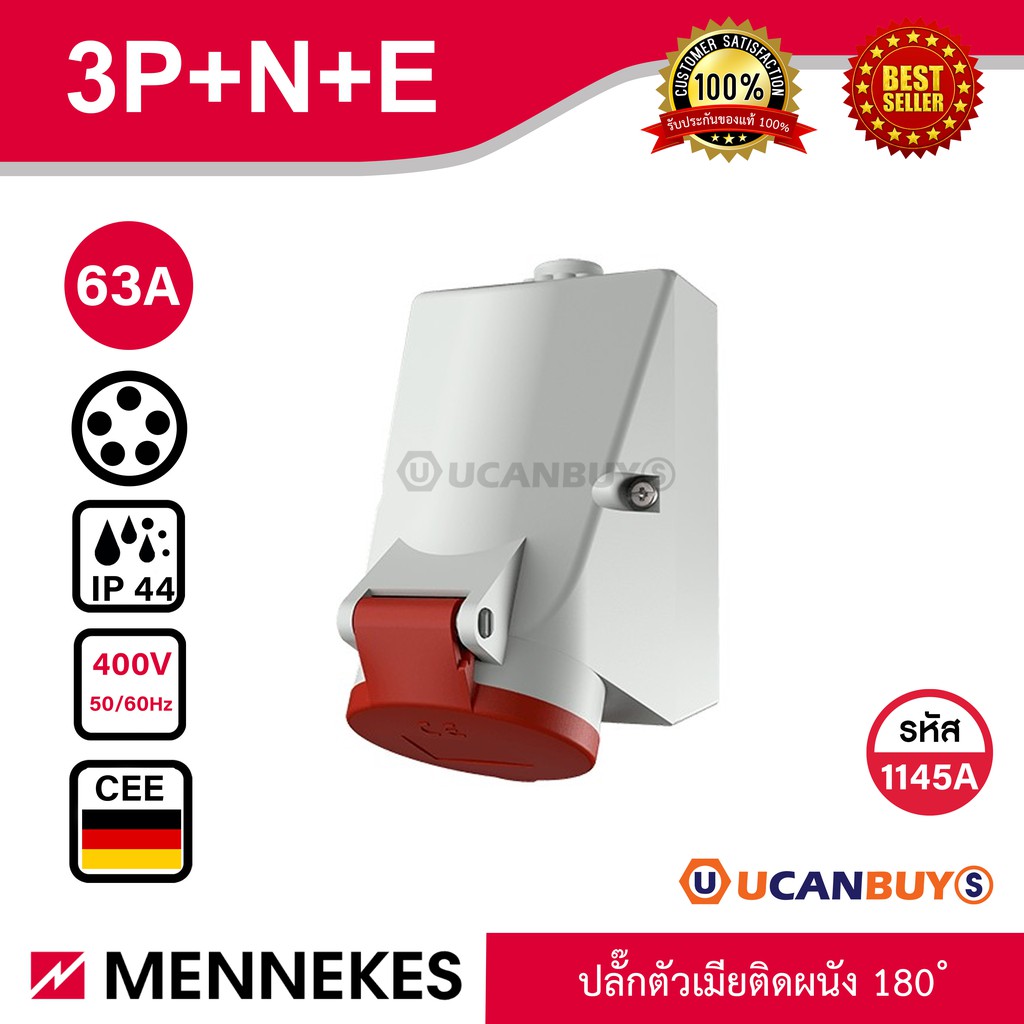 MENNEKES 1145A ปลั๊กตัวเมียติดผนัง เข้าสายด้าน บน-ล่าง (3P+N+E) 63A ...