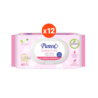 โปรโมชั่น Flash Sale : เพียวรีน เบบี้ไวพส์ สูตรเซนซิทีฟ 80 แผ่น ลังละ 12 ห่อ