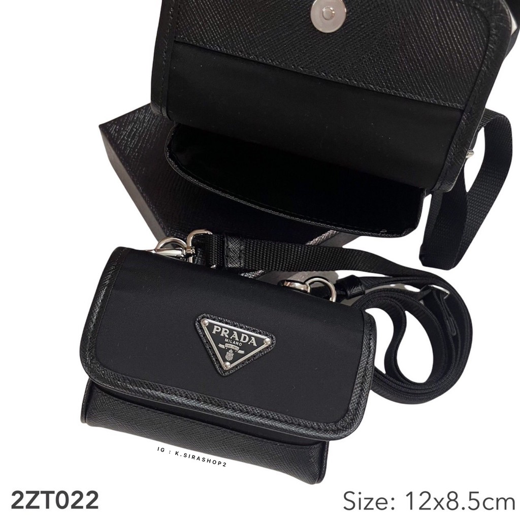 PRADA RE NYLON Re-Nylon and Saffiano leather mini pouch (2ZT022,  2ZT022-2DMH-F0002)
