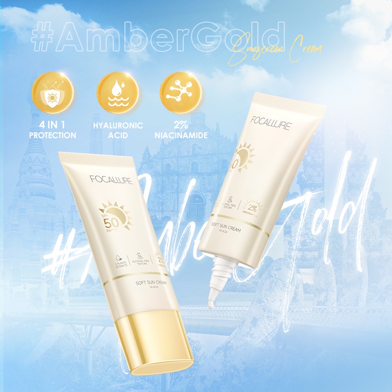 focallure-ambergold-4-in-1-เจลกันแดด-spf50pa-ไนอะซินาไมด์-2-แอลกอฮอล์-0-กรดไฮยารูลอนิก-ไม่ก่อให้เกิดโรค