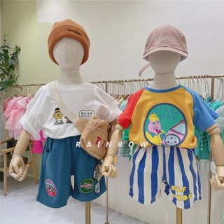 [Babycat] พร้อมส่ง ขายดี เสื้อยืดแขนสั้น ผ้าฝ้ายแท้ พิมพ์ลายการ์ตูน สไตล์เกาหลี ญี่ปุ่น สีตัดกัน สําหรับเด็กผู้ชาย 2022