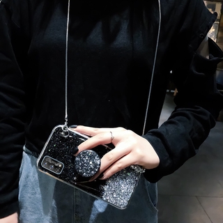 เคสโทรศัพท์ Realme 7 Pro 2020 New Glitter Star Softcase TPU Casing With Stand Holder Metal Messenger Chain Strap Phone Cover