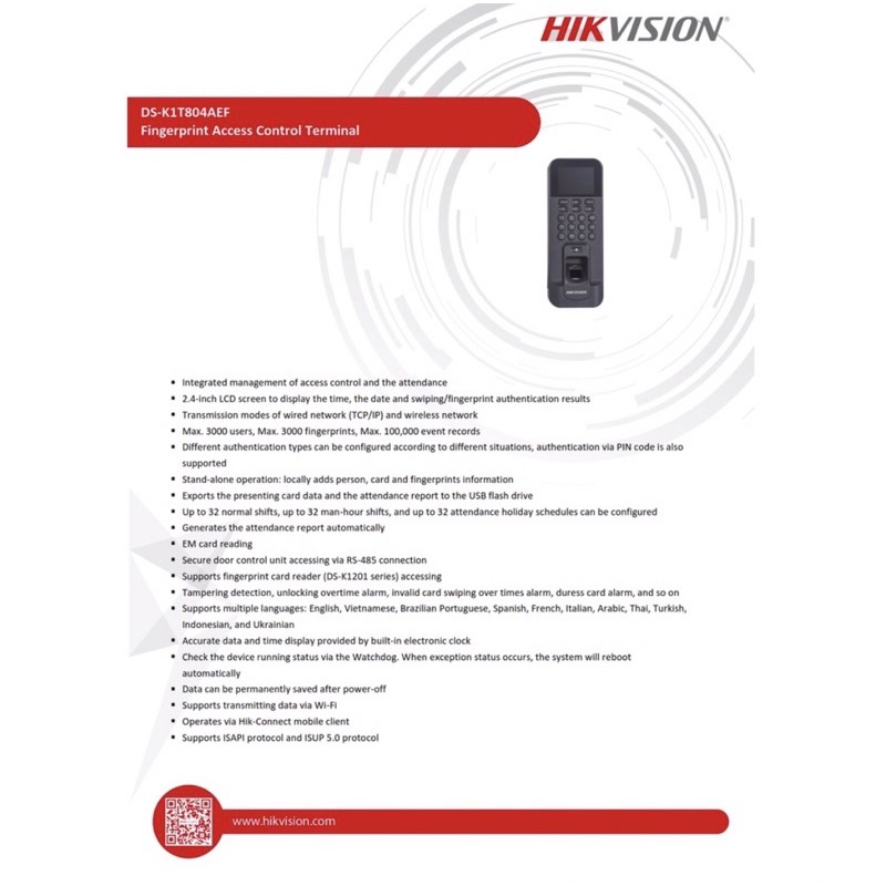 hikvision-เครื่องสแกนลายนิ้วมือ-fingerprint-access-control-terminal-รุ่น-ds-k1t804a-series-สีดำ-black