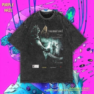 เสื้อยืด ขนาดใหญ่ พิมพ์ลาย Haze Resident Evil 4 สีม่วง | หินล้างทําความสะอาด | เสื้อยืด พิมพ์ลาย Resident Evil 4 | Leon