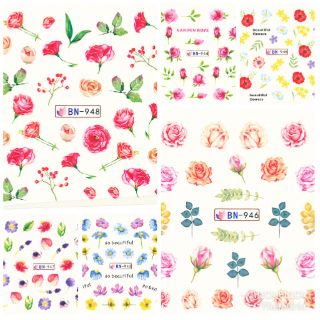 สติกเกอร์ติดเล็บ สติกเกอร์ตกแต่งเล็บ แทททูติดเล็บ แบบลอกลายน้ำ ลายดอกไม้ (BN943-948)