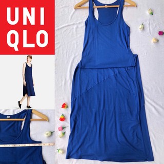 uniqlo ชุดเดรสสีน้ำเงิน ใส่ในวันสบายๆอยู่บ้าน ไปทะเล ใส่นอน สภาพดี ไม่มีตำหนิ