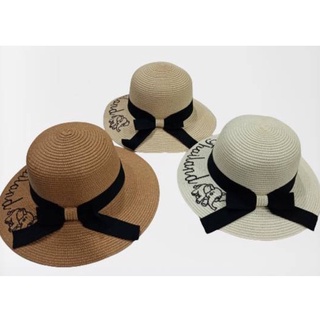 สินค้า (ใส่โค้ดINCSM4Fเพิ่ม 20) หมวกสานโบว์ดำ ตกแต่งรูปช้าง สวยๆ