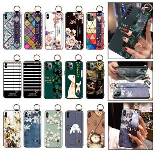 Phone Case For Vivo V9 / Y85 / Y83 / Y81 / Y81i / Y81s Casing Soft TPU Wrist Strap Phone Holder Case Rabbit Leaves Hand Band Cover