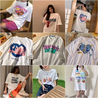 FF.shop-🍪รวม🍪 เสื้อแขนสั้น Oversize คอกลมแขนสั้น พื้นขาวสกรีนลายน่ารักๆ เท่ๆ🍪 #C009