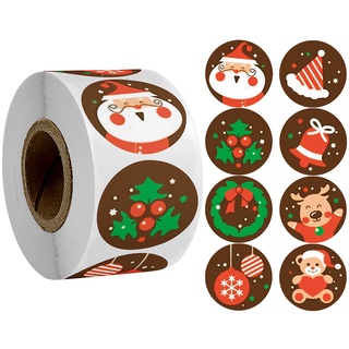 【AG】500Pcs/Roll Christmas Stickers Self Adhesive Decorative Sticker Christmas Pattern Seal Sticker Envelope Decor for Tag