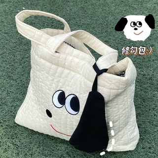 💥พร้อมส่ง👑Embroidery dog ​​ความจุขนาดใหญ่กระเป๋า ins สาวน่ารัก tote bag อินเทรนด์เกาหลีรุ่นกระเป๋านักเรียน