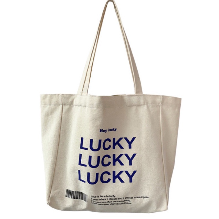 พร้อมส่ง-กระเป๋า-ผ้าแคนวาสแฟชั่นสไตล์-เกาหลี-สุดฮิต-no-lucky