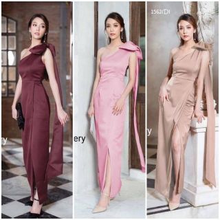 ชุดเดรสออกงาน เดรสยาว ปาดไหล่ ผูกโบว์ ชุดเพื่อนเจ้าสาว ชุดไปงานแต่ง เสื้อผ้าแฟชั่น 11550