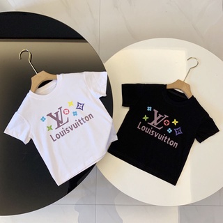 Lv เสื้อยืดแขนสั้น ผ้าฝ้าย พิมพ์ลายตัวอักษร ใส่สบาย แฟชั่นฤดูร้อน สําหรับเด็ก 2022