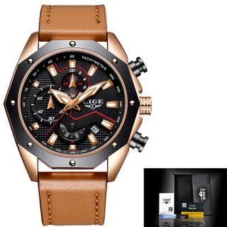 2018 New LIGE Design Fashion Brand Watches Mens Leather Sport Date Chronograph Quartz Watch Male Gifts