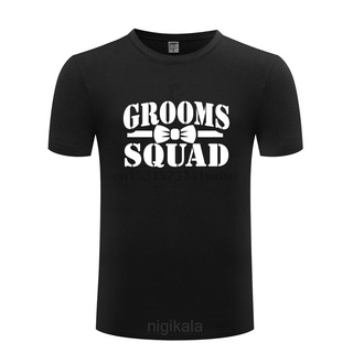 เสื้อยืดลําลอง ผ้าฝ้าย แขนสั้น คอกลม พิมพ์ลาย Grooms Squad สําหรับผู้ชายS-5XL