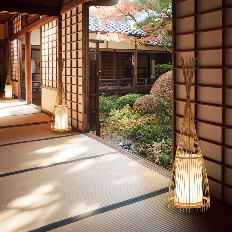 เสื่อทาทามิญี่ปุ่นโบราณโคมไฟตั้งพื้นไม้ไผ่ทอ-zen-โฮมสเตย์ใหม่จีนห้องนอนห้องนั่งเล่นแนวตั้งห้องชาโคมไฟโคมไฟตั้งโต๊ะ