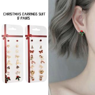8 Pairs/ Set Christmas Tree Snowman Deer Bell Stud Earrings Fashion Accessories