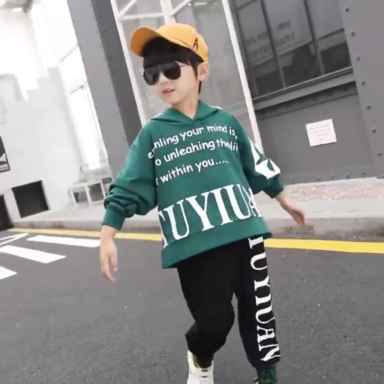 ชุดเสื้อสเวตเตอร์เด็กคอตตอนมีฮู้ดสำหรับเด็ก-ฤดูใบไม้ผลิและฤดูใบไม้ร่วง-ใหม่-เสื้อกันหนาวมีฮู้ดสองชิ้น