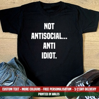 เสื้อยืดลําลอง ผ้าฝ้าย แขนสั้น คอกลม พิมพ์ลาย Antisocial Anti Idiot เหมาะกับของขวัญวันเกิด สําหรับผู้ชาย