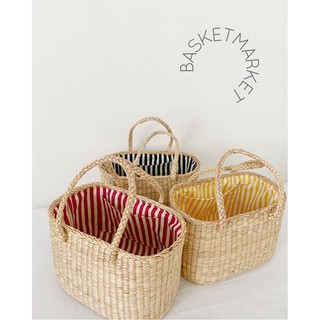 กระเป๋าสานผักตบชวา BASKETMARKET บุผ้า (ผ้ามีให้เลือกมากกว่า 20 แบบ สอบถามสีผ้าทางข้อความค่ะ)