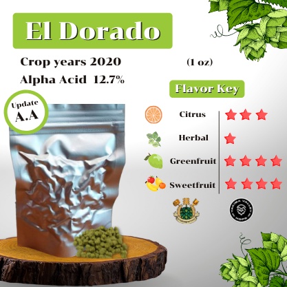 ภาพหน้าปกสินค้าEl Dorado Hops (1oz) Crop years 2020 (บรรจุด้วยระบบสูญญากาศ)