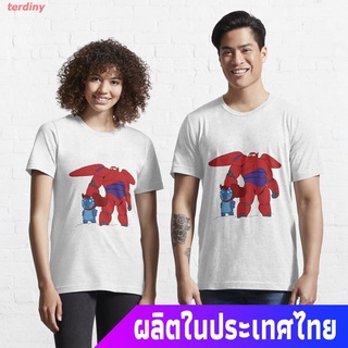 terdiny เสื้อยืดแขนสั้น BIG HERO AND STITCH Essential T-Shirt Mens Womens T-shirts