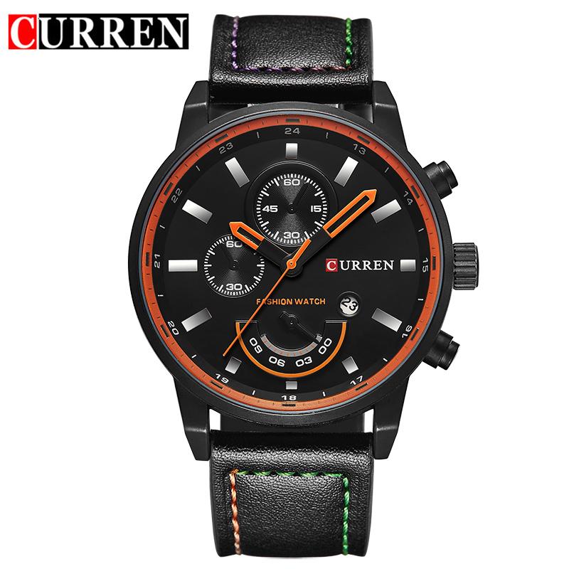 Mens Watch CURREN Hot Sale Analog Sports Wristwatch Display Date Mens Quartz Watch Leather Strap Hodinky Masculino