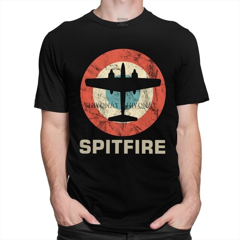 เสื้อยืดวินเทจเสื้อยืดคอกลม-แขนสั้น-ผ้าฝ้าย-พิมพ์ลายนักบินนักบิน-jet-fighter-ww2-war-spitfire-สไตล์เรโทร-สําหรับผู้ชาย
