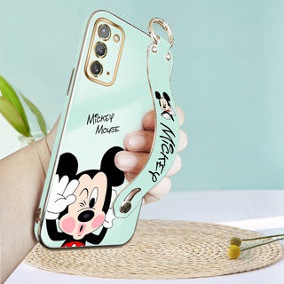 สําหรับ Samsung Galaxy Note20 Ultra Note10 Plus Note10 Lite A81 M60s เคสโทรศัพท์มือถือ TPU นิ่ม ลายการ์ตูนมิกกี้เมาส์ พร้อมสายรัดข้อมือ หรูหรา