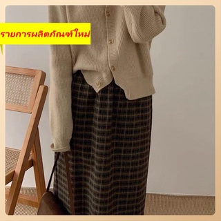 Boxer Skirt Retro Retro Checkered หนาฤดูใบไม้ร่วงและฤดูหนาวใหม่อารมณ์อุณหภูมิ A -line กระโปรง