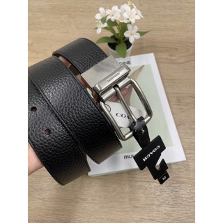 Coach เข็มขัด ผู้ชาย หนังแท้ เส้นใหญ่ ใช้ได้ 2 ด้าน Coach Mens F64840 Wide Harness Reversible Pebble Leather Belt Black