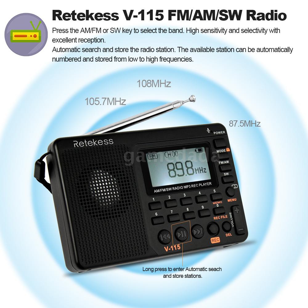 ภาพหน้าปกสินค้าRetekess V-115 เครื่องเล่นวิทยุ FM/AM/SW จากร้าน gamedada.th บน Shopee