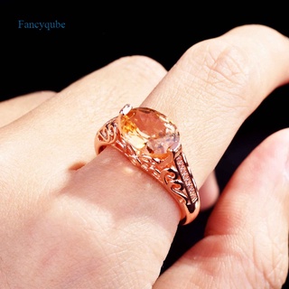 Fancyqube เครื่องประดับแหวนแต่งงานผู้หญิงเพทายสีโรสโกลด์